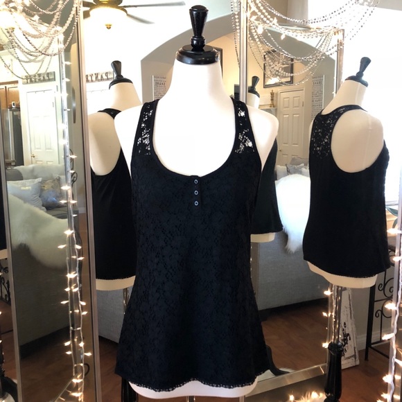 Finesse Tops - Finesse Crochet Lace Layered Racer Back Tank Top